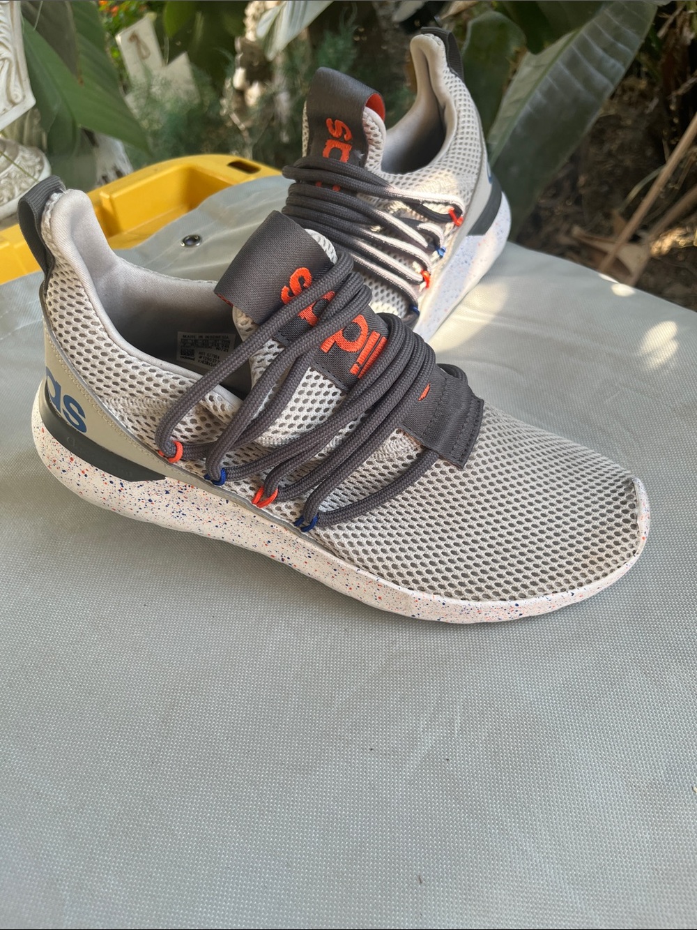 adidas Men's Gray Mesh Sneakers with Orange and Blue Accents
